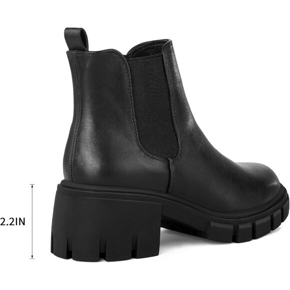 mysoft Women's Platform Chelsea Boots Lug Sole Slip On Chunky Block Heel - Picture 3 of 7